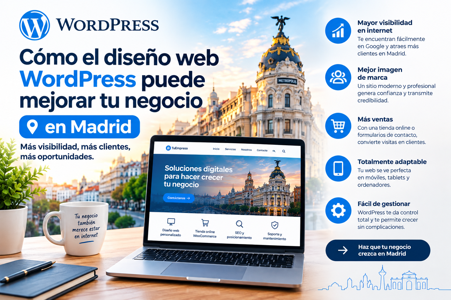 Cómo el diseño web WordPress mejora tu negocio en Madrid Cómo el diseño web WordPress mejora tu negocio en Madrid