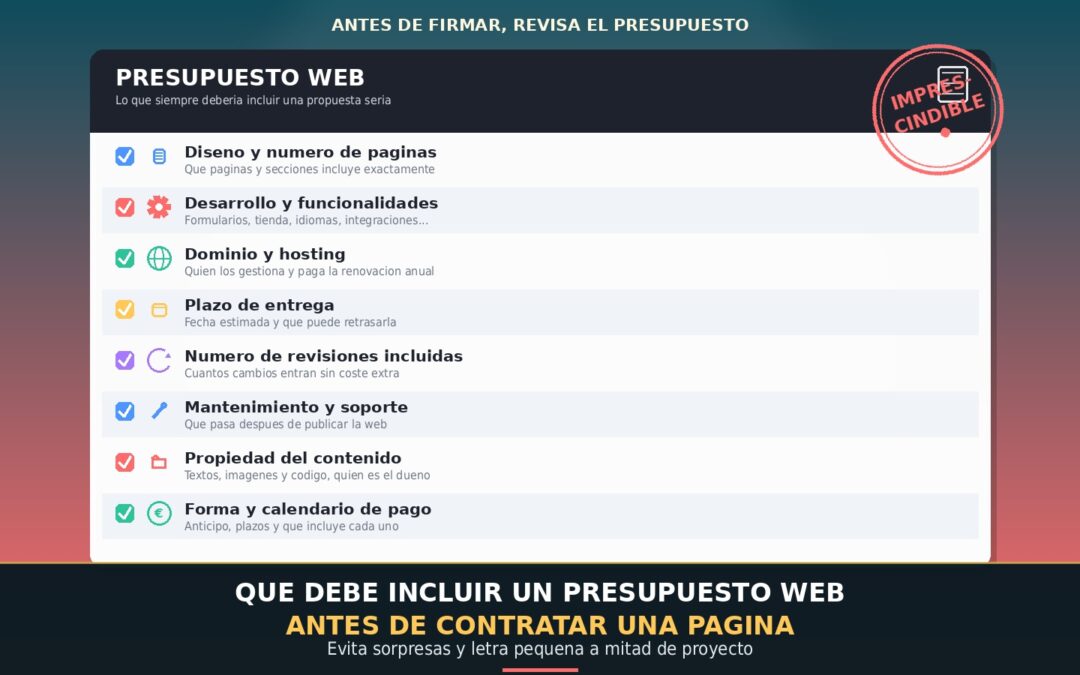 Qué debe incluir un presupuesto web antes de contratar una página